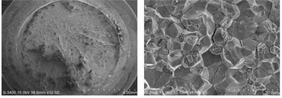 斷面宏觀形貌，裂紋源處斷口微觀形貌