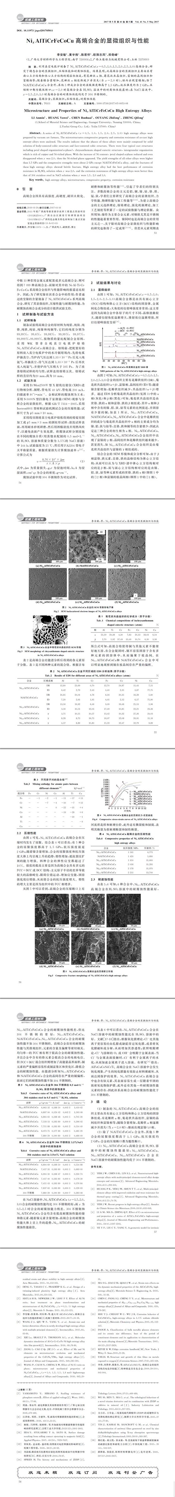 NixAlTiCrFeCoCu高熵合金的顯微組織與性能