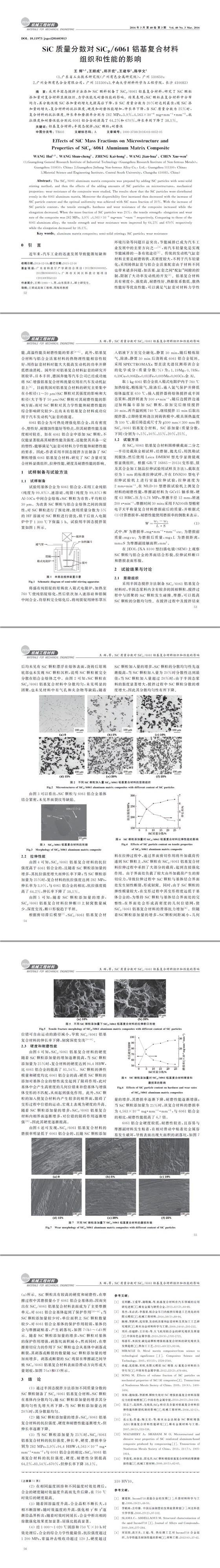 SiC質(zhì)量分數(shù)對SiCp061鋁基復合材料組織和性能的影響