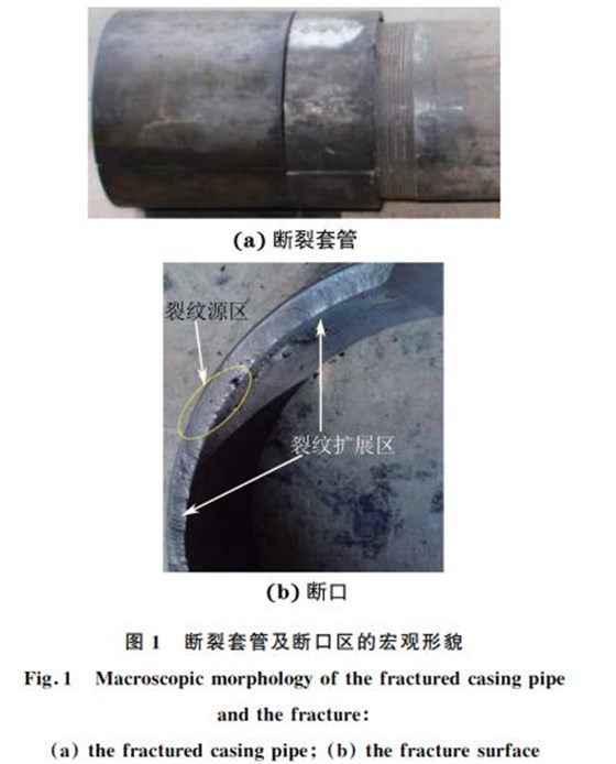 圖１ 斷裂套管及斷口區(qū)的宏觀形貌