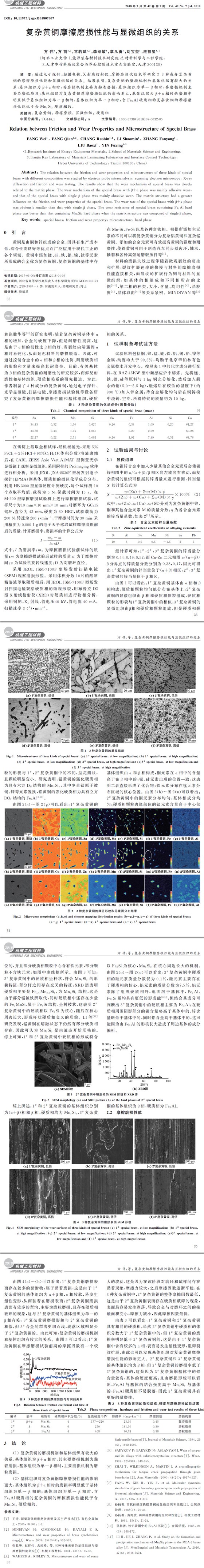 復雜黃銅摩擦磨損性能與顯微組織的關系