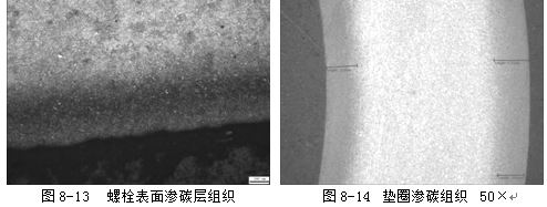 墊圈因硬度低進(jìn)行滲碳處理，滲碳處理后的滲碳組織見圖