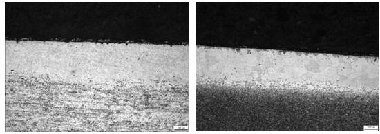 圖16-38 成品調質后方頸處脫碳層 圖16-39 半成品調質前方頸處脫碳層