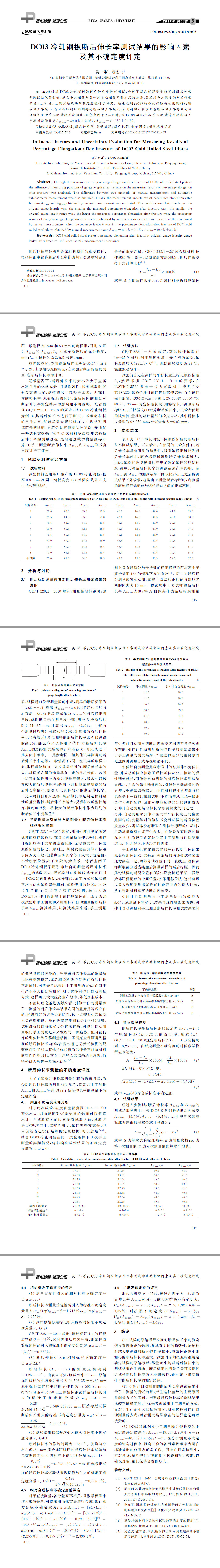 DC03冷軋鋼板斷后伸長率測試結果的影響因素及其不確定度評定